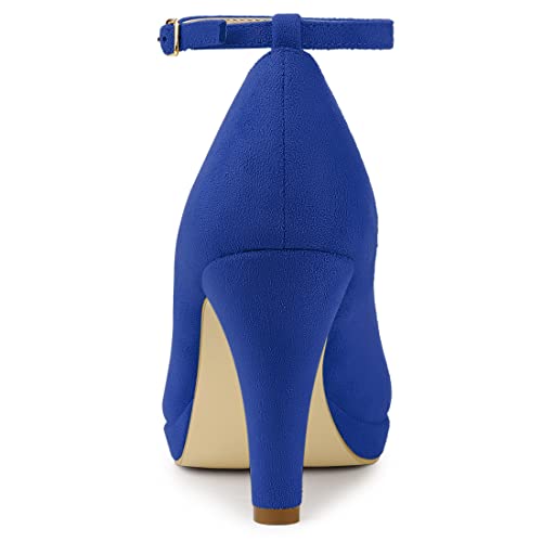Allegra K Women's Round Toe Stiletto Heels Ankle Strap Dark Blue Pumps - 6.5 M US3