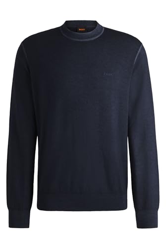 Pull BOSS Astefano Noir en Laine Vierge Coupe Regular avec Logo Brodé