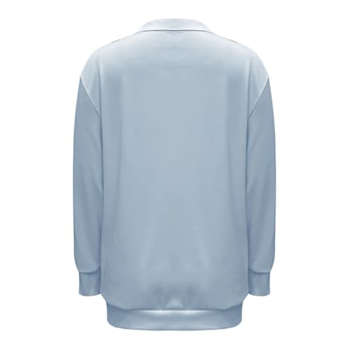 Blusas femininas folgadas de manga comprida gola V verão outono 2024 na moda, I-034 Azul royal claro