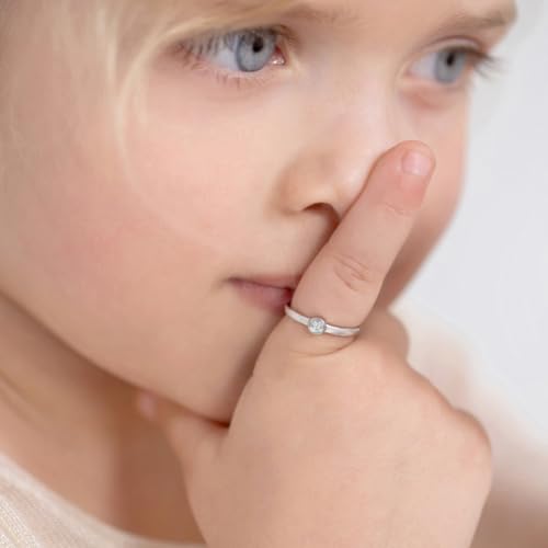 925 Sterling Silver Simulated Birthstone Cubic Zirconia Bezel Ring For Baby Girls through Pre-Teens Sizes 2,3,4 & 5 - Gorgeous Baby Rings For Everyday Wear - Month Birthday Gifts for Little Girls3