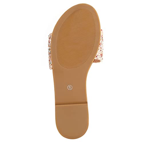 Image of REDTOP Women's Slip on Sandals Slide Glitter Bling Casual Sandal Flat Open Toe Sparkle Slides