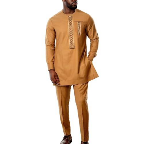 Men's Africa Suit Long Sleeve Print Dashiki And Pants Outfit Traditional 2 Piece Set