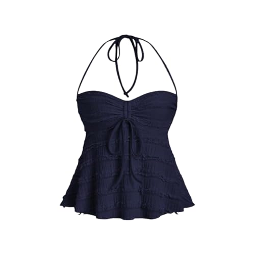 Sexy Peplum Crop Top Backless Halter Ruched Tops Women Coquette Y2k Cami Summer Spaghetti Strap