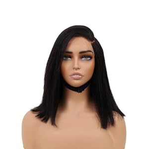 12 inch 5×5 Lace Closure Yaki Side Part Vietnamese Human Hair Wig, Pre-Bleached Pre Plucked HD Lace Wig 180% Density, Pre Cut Lace Wig Short Black Blunt Cut Bob Wigs