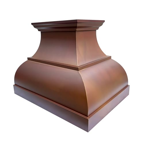 Image of SINDA Copper Range Hood with Internal Motor, Lighting and Baffle Filter, 30 inchW x 30 inchH, Wall Mount, Fired Patina, In Stock