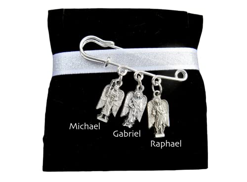 Archangel Safety Pin Brooch, Baptism Gift, Includes Saint Michael, Gabriel and Raphael, Protection Pin, Car Seat Pin, Stroller, Backpack