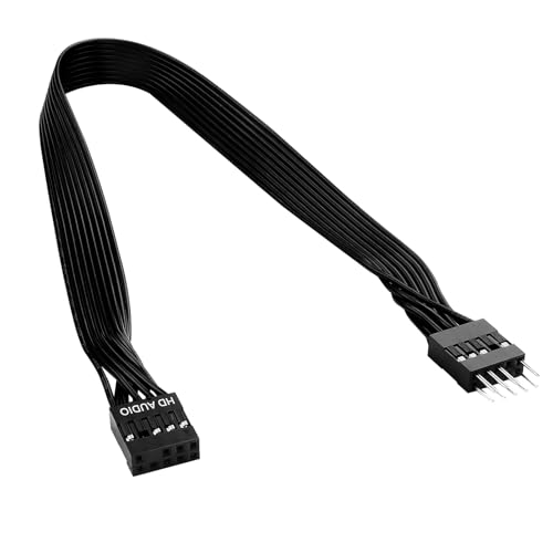 ELFJMZP Cable de extensión de audio frontal para placa base de PC de 30 cm, macho a hembra, cinta negra, conector de audio HD de 9 pines, cobre estañado de 24 AWG, ideal para extensión de audio