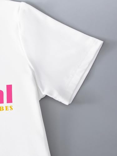 Image of RoseSeek Girl's Graphic Drop Shoulder Star Print Tee Tops Short Sleeve Crew Neck Summer Shirts
