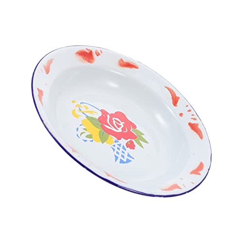Hemoton Pasta Bowls Enamel Plate Enamelware Dinner Serving Platter Trays With Blue Rim Serving Trays For Dinner Outdoor Picnic Bbq Butter Farmhouse Kitchen Serving Bowl #TOP8