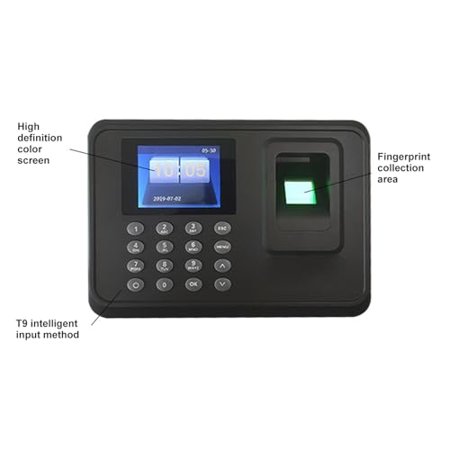 Relógio de Ponto de Impressão Digital, Tela Colorida TFT de 2,4 Polegadas, Máquina de Atendimento Co