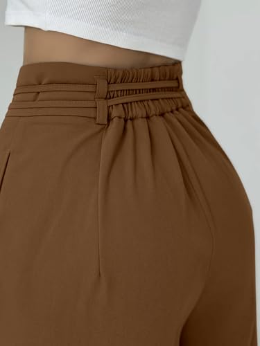 Image of Aahwan OffWhite Solid High Fabric Belt Waist Straight Korean Loose Pleated Wide Leg Trouser for Women's & Girl's