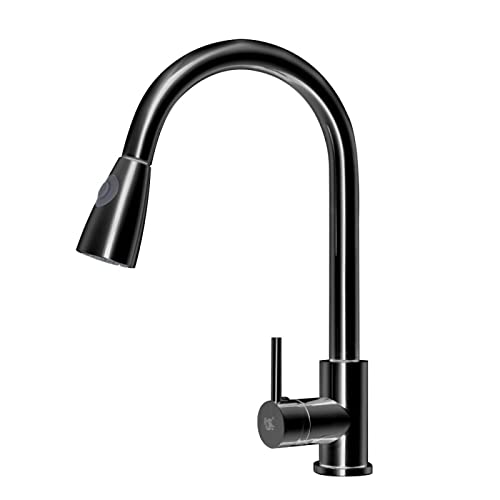Robinet d'évier de cuisine noir avec douchette rétractable et 3 modes - 2