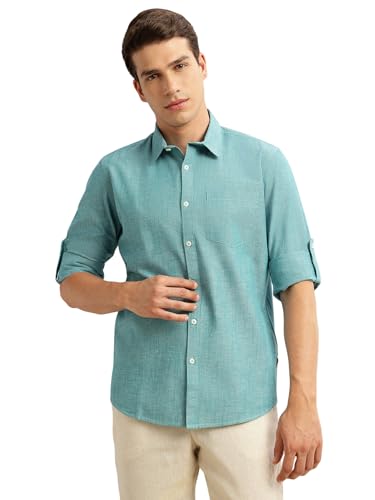 Image of Thomas Scott Men's | Solid | Premium Linen Blend | Spread Collar | Summer Wear | Long Sleeve | Shirts for Men