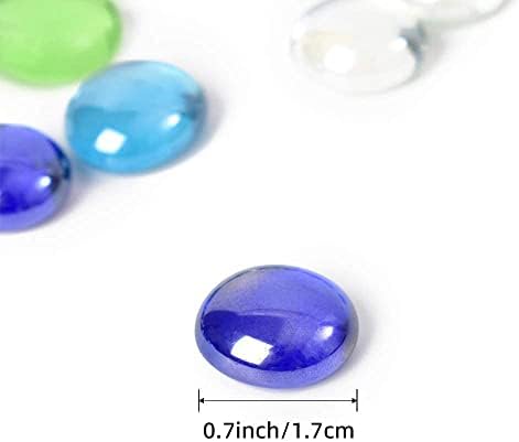 huianer Round Clear Glass Pebbles 450g, Mixed Color Blue Green Glass Beads Stone Glass Marbles Flat Gems for Vase Filler Aquarium Decor Garden Decoration
