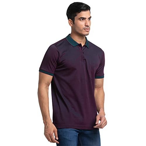 Image of Raymond Men's Pure Cotton Jacquard Pattern Contemporary Fit Polo Collar Polo Neck Half Sleeve Casual T-Shirt
