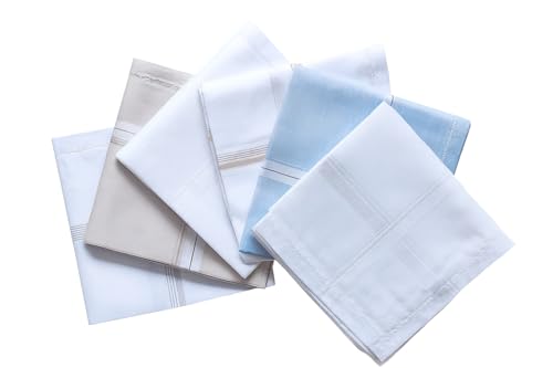 Image of Premium 100% Cotton Handkerchiefs for Men, 48 x 48 cm, Large Size Rumal Napkins, White & Multicolor Stripes
