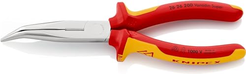 KNIPEX Flachrundzange mit Schneide (Storchschnabelzange) auf SB-Karte verchromt isoliert mit Mehrkomponenten-Hüllen, VDE-geprüft 200 mm, 26 26 200 SB