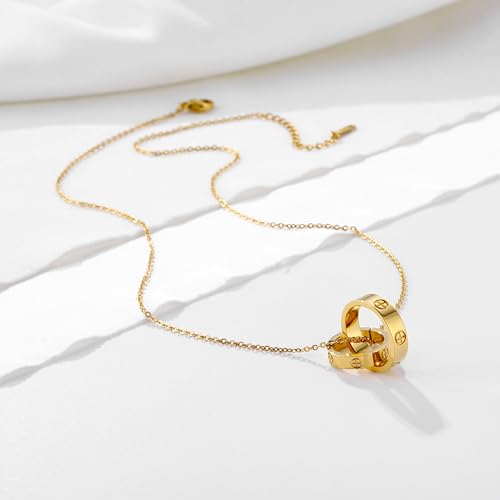 Women's Stainless Steel Necklace -18K Gold Women's Necklace, Gold Interlocking Titanium Steel Necklace, Women's Jewelry for Mother's Birthday, Father's Day Valentine's Day, Mother's Day, Girlfriend Necklace, Anniversary Necklace3
