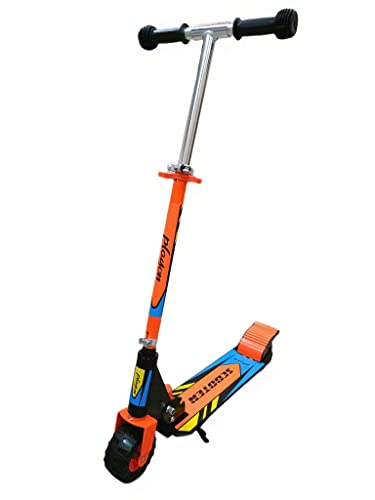 Image of Playon XLA - 200 Foldable Scooter for Kids, 2 Wheels Scooter with Side Stand, 4 Level Adjustable Handle, Tractor Finish Wheels with Brake, Kick Scooter for Kids 4-8 Years (Orange - Black)