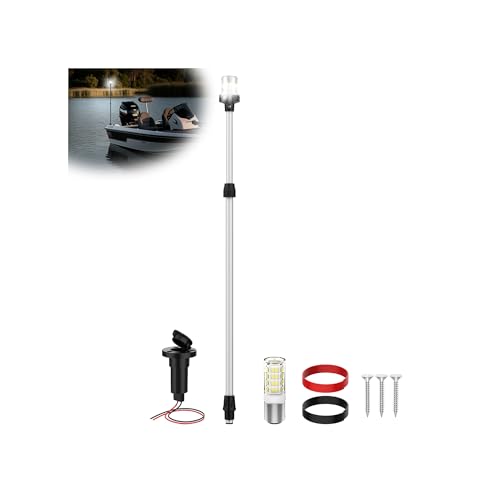 Boat Stern Light Anchor Light 28-48 Telescoping Pole Boat Lights LED with Base & Extra Bulb Waterproof 3NM 360 All Round Marine Navigation Lights for Boats LED for Pontoon Fishing Bass Boats