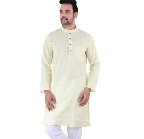 Image of Sadree Men's Cotton Long Solid Color Plain Knee Length Mandrin Collor Full Sleeve Ethnic Kurta Only