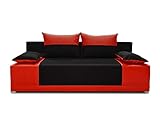 Schlaffläche: 200x135 cm Schlafsofa Vera - Kippsofa Sofa mit Schlaffunktion Klappsofa Bettfunktion mit Bettkasten Couchgarnitur Couch Sofagarnitur (Schwarz + Rot (Neo 15 + Neo 20))