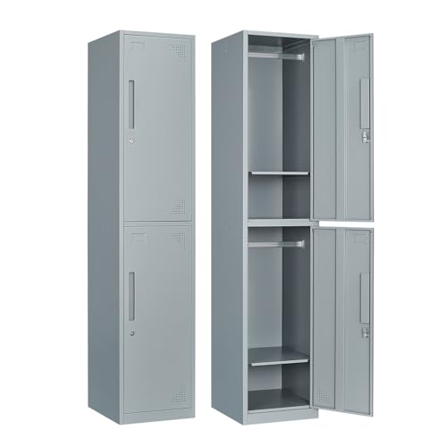 Image of Metal Locker for Home, Dressing Room, 71 inch Steel Storage Lockers for Employees, Lockable Locker Cabinet with 2 Doors (Grey)