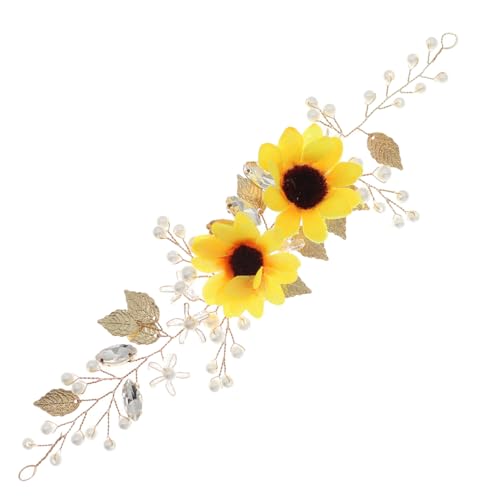 Beavorty Sunflower Headband 2pcs Crystal Decor Hair Accessories for Women, Wedding Hair Pieces, Zinc Alloy, Silk Cloth, Zircon