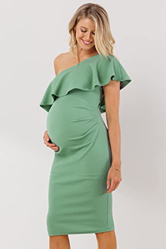 Women's Maternity Ruffled One Shoulder Side Ruching Dress (Sage, Medium) #TOP3