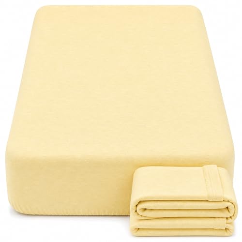 Drap housse lit bébé 70x140 cm anti plis en jersey de coton jaune lot de 2