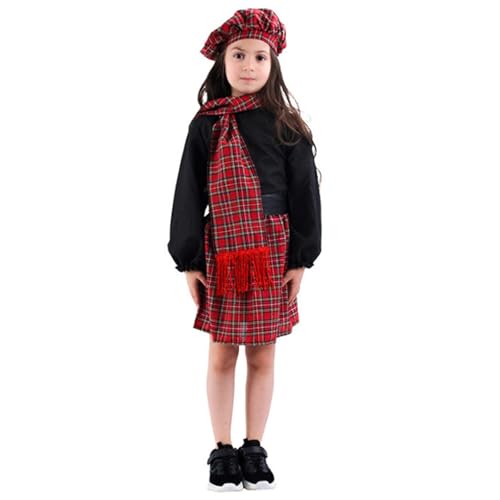 Genérico Disfraz escocés para niña, traje tradicional de danza folclórica para fiestas y eventos temáticos. (Red, 3-4 Years)