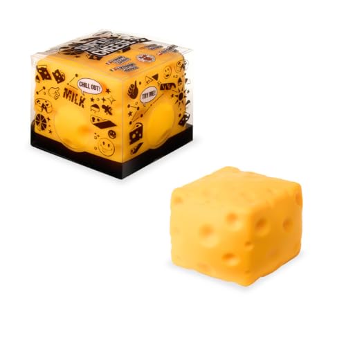 TRENDHAUS 967770 - XXL Anti-Stress Squeeze Super Cheese ca. 9 5 x 9 5 x 8 cm Squishy in Käse-Form Stressball für Kinder und Erwachsene