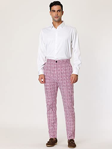 Lars Amadeus Men's Pink Dress Plaid Pants Flat Front Printed Business Check Trousers 36 Pink #TOP2