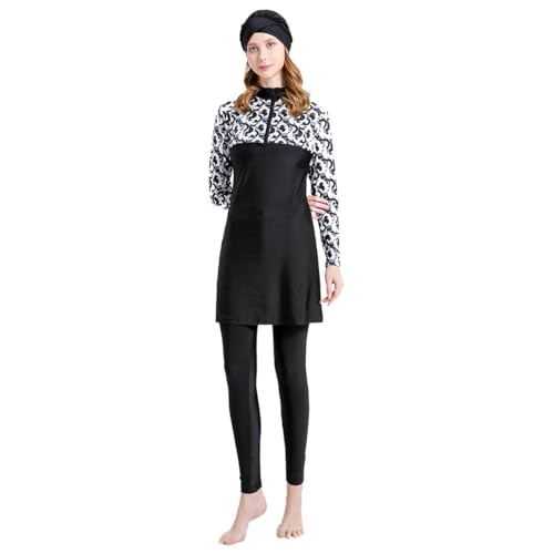 Burkini couverture complète 3 pièces avec hijab et rashguard à manches longues pour femme