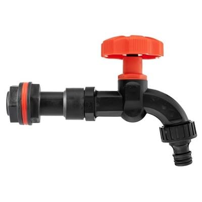 Water Butt Extension Kit 3/4" BSP with Black and Orange Tap - 50mm Male to Female Outlet Extension, Back Nut and Sealing Washers, PP Garden Tap with Click Lock Hose Connector for Rain Barrel Tanks