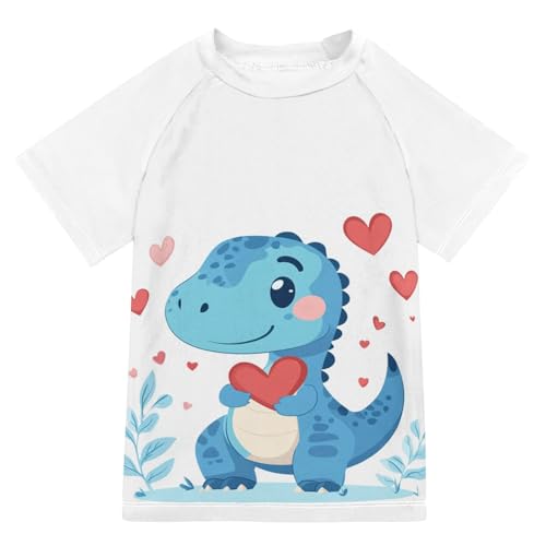 CaTaKu Valentines Dinosaurs Boys Rash Guard Swim Shirts Toddler Quick Dry UPF 50+ Rashguard Short Sleeve 3-12T