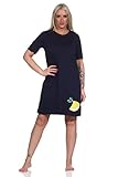 NORMANN-Wäschefabrik Süsses Kurzarm Damen Nachthemd mit Zitronen als Motiv - 122 214 90 535, Farbe:Marine, Größe:52-54