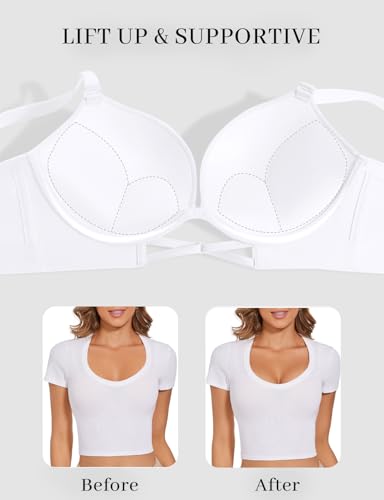 Image of Upushall Push Up Padded Bras for Women Add 2 Cups Plunge T Shirt Everyday Bra Seamless Underwire Support