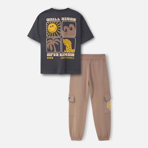 Image of Nap Chief Kids Cotton Official Smiley World Printed Co ord Set for Boys & Girls, Tshirt & Joggers Set for Casual Wear