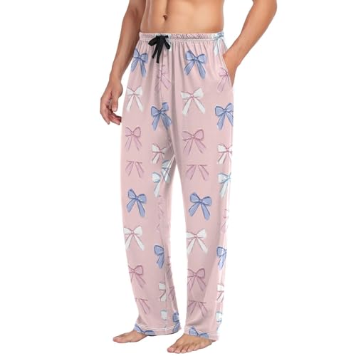 Men’s Colorful Bow Pajama Pants with Pockets, Comfortable Lounge Sleep Bottoms#7754