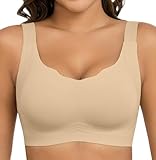Xcutting Scalloped Supportive Bras Back Fat Coverage Plus Size Full Coverage Bras Wireless Wireless Bras for Large Breasted Women Everyday T Shirt Bra Womens Seamless Wireless (Nude,4X-Large)
