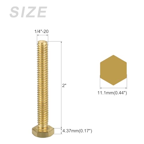 Image of METALLIXITY Hex Head Screw Bolt (1 /4-20x2) 5Pcs, Brass Fully Threaded Solid Brass Hex Bolts Machine Screws - for Machinery Repair