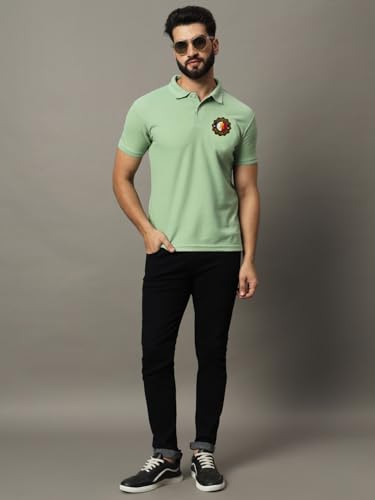 Image of Mens Solid Polo Neck Half Sleeve Tshirt-HB022-PISTA