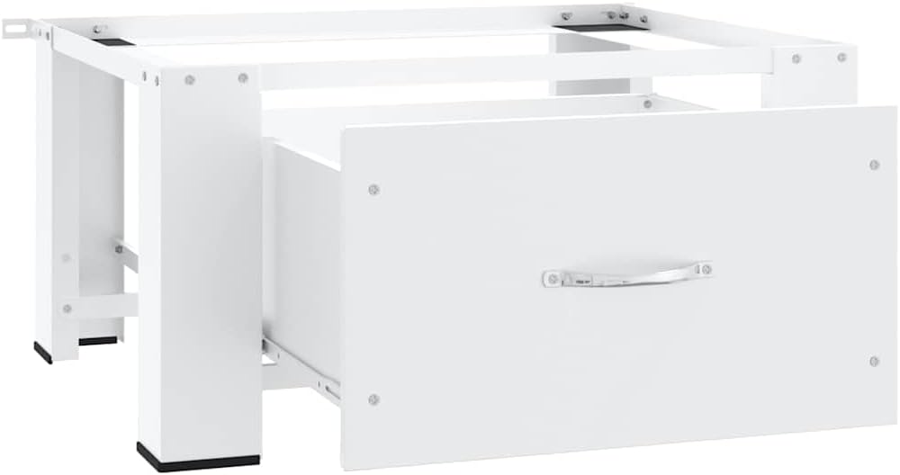 Angled view of the assembled vidaXL washing machine pedestal with the drawer partially open.