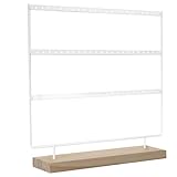HOMSFOU Estante de Almacenamiento de Joyas de Hierro Base de Madera Blanca, Porta Pendientes Perforado de Gran Capacidad, Expositor Organizador de Joyería para Uso Personal y Tiendas,