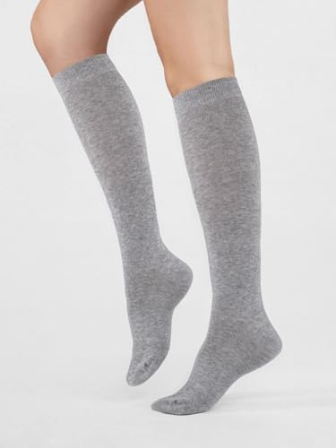Image of COTTON DAY Women's Soft Combed Cotton Knee High Long Calf Dress Socks Seamless Toe Black White Gray Navy Blue Brown 3 Pack