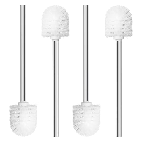 Toilettenbürste mit Edelstahlgriff, 7,5 cm Durchmesser, 4 Stück Set, austauschbarer Bürstenkopf, Weiß