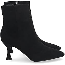 Kamet Botines shoes&blues.es 68377-Botin de Tacon para Mujer, Comodo, de Punta Fina, Estampado Liso, y Cierre de Cremallera, Otono Invierno 2022. Talla 37 Negro