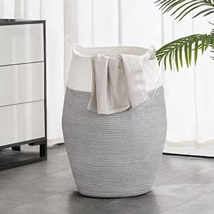 Cotton Rope Laundry Hamper By Youdenova, 105L - Woven Collapsible Laundry Basket - Clothes Storage Basket For Blankets, Laundry Room Organizing, Bedroom Storage, Clothes Hamper – Grey & White #TOP7