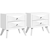 Yaheetech Nightstands Set of 2, Almost Fully-Assembled Nightstands with 2 Drawers and Solid Wood Legs, Large Bedside Tables with Storage, Modern Side Tables, 24.5″L×15″W×23.5″H, White